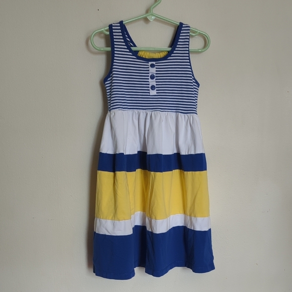 Jona Michelle Cobalt Stripe Sundress Blue White Yellow Colorblock Girls Size 6 - Picture 1 of 3